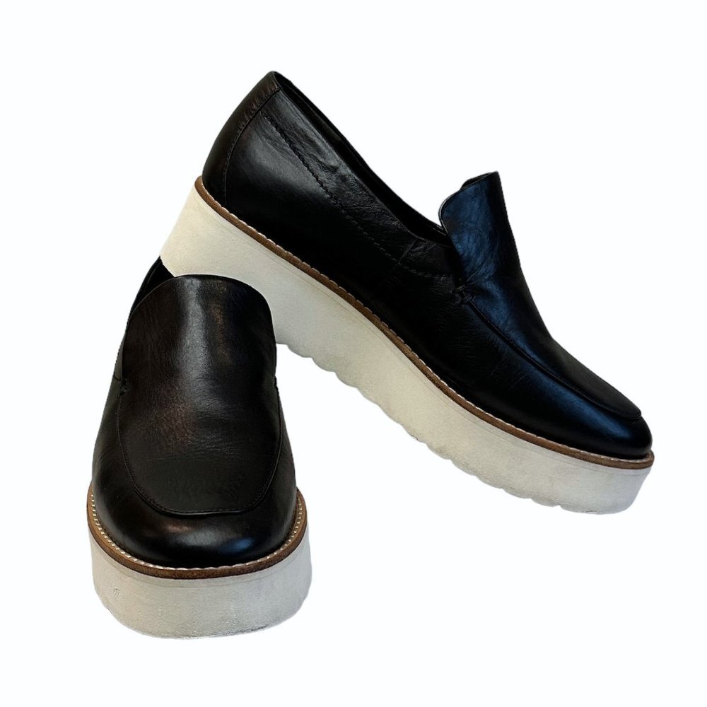 Vince Zeta Black Leather Platform Loafers - Picture 3 of 14